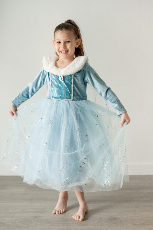 Icy Queen Princess Dress with Faux Fur Collar