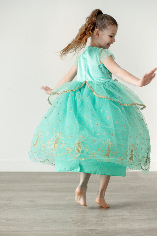 Royal Oasis Princess Dress – Teal & Gold Edition