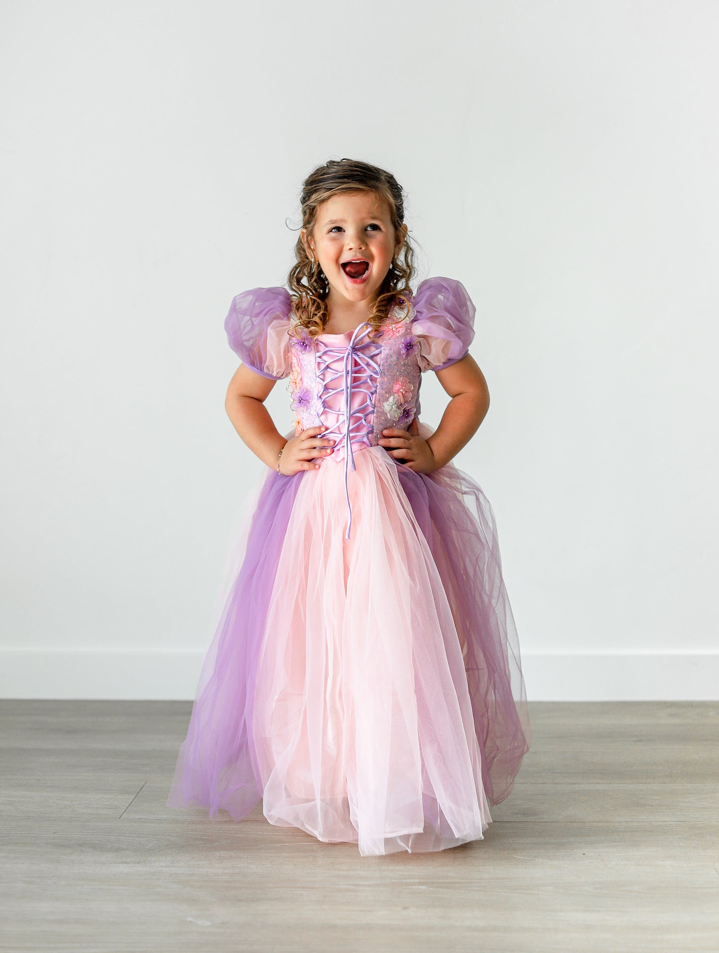 Beaded Flower Rapunzel Princess Dress - Lavender & Pink Edition