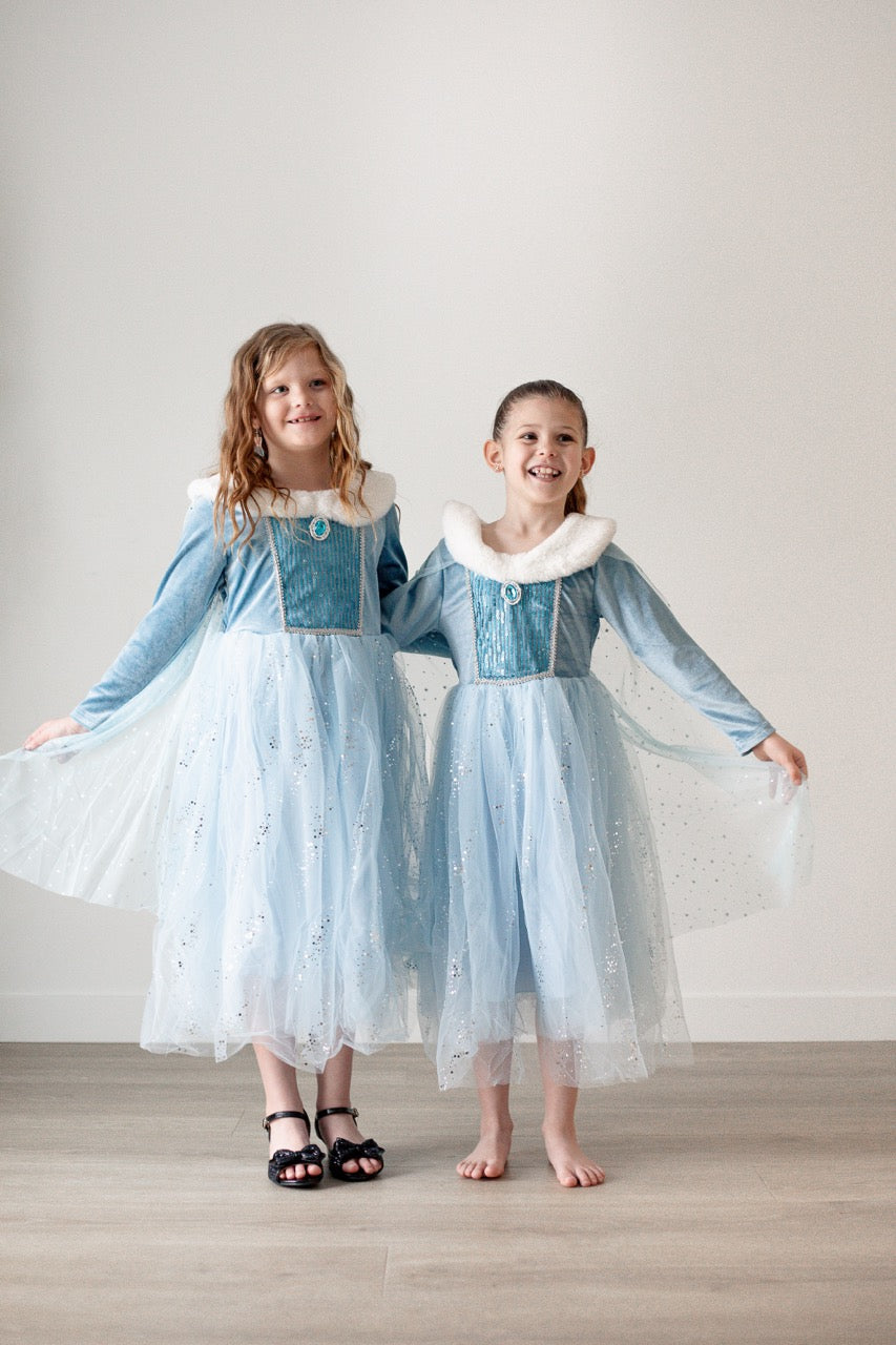 Icy Queen Princess Dress with Faux Fur Collar