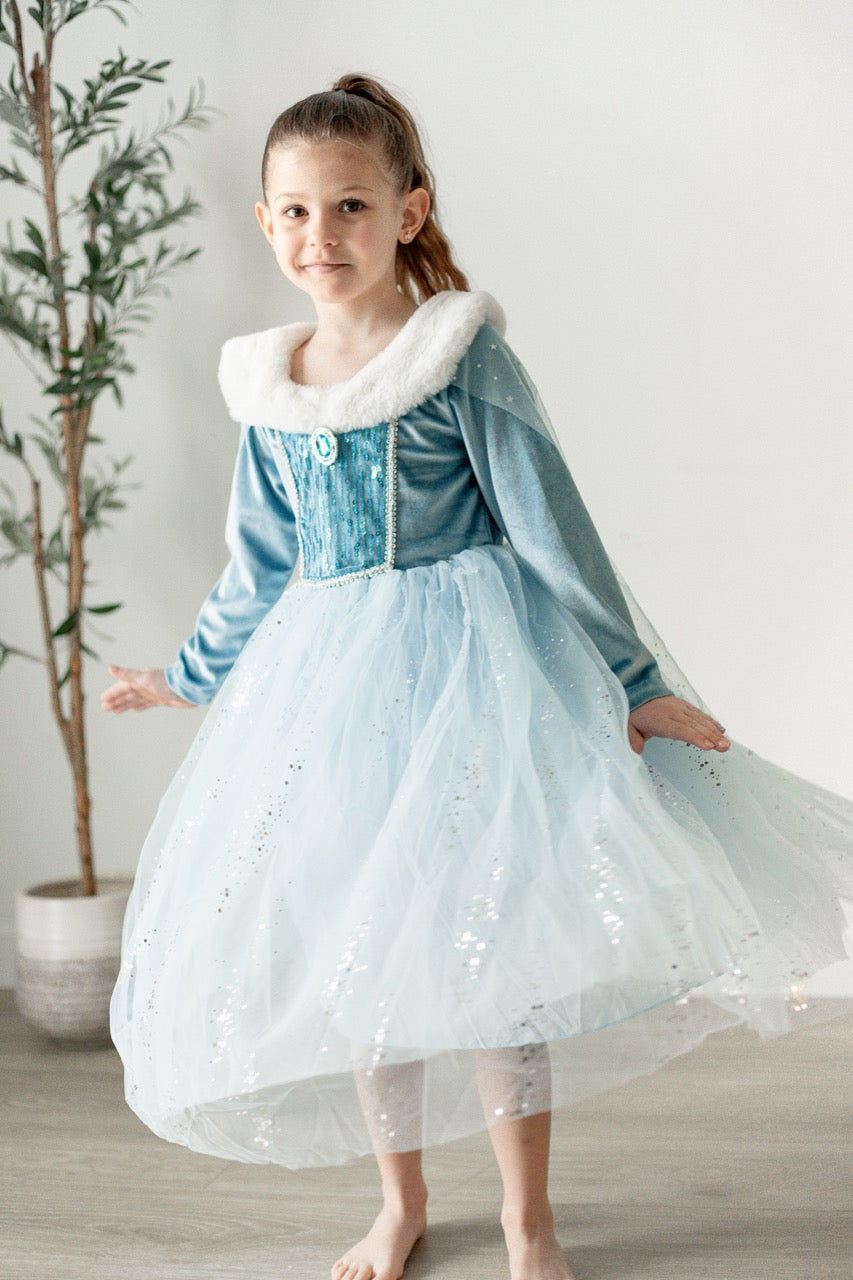 Icy Queen Princess Dress with Faux Fur Collar