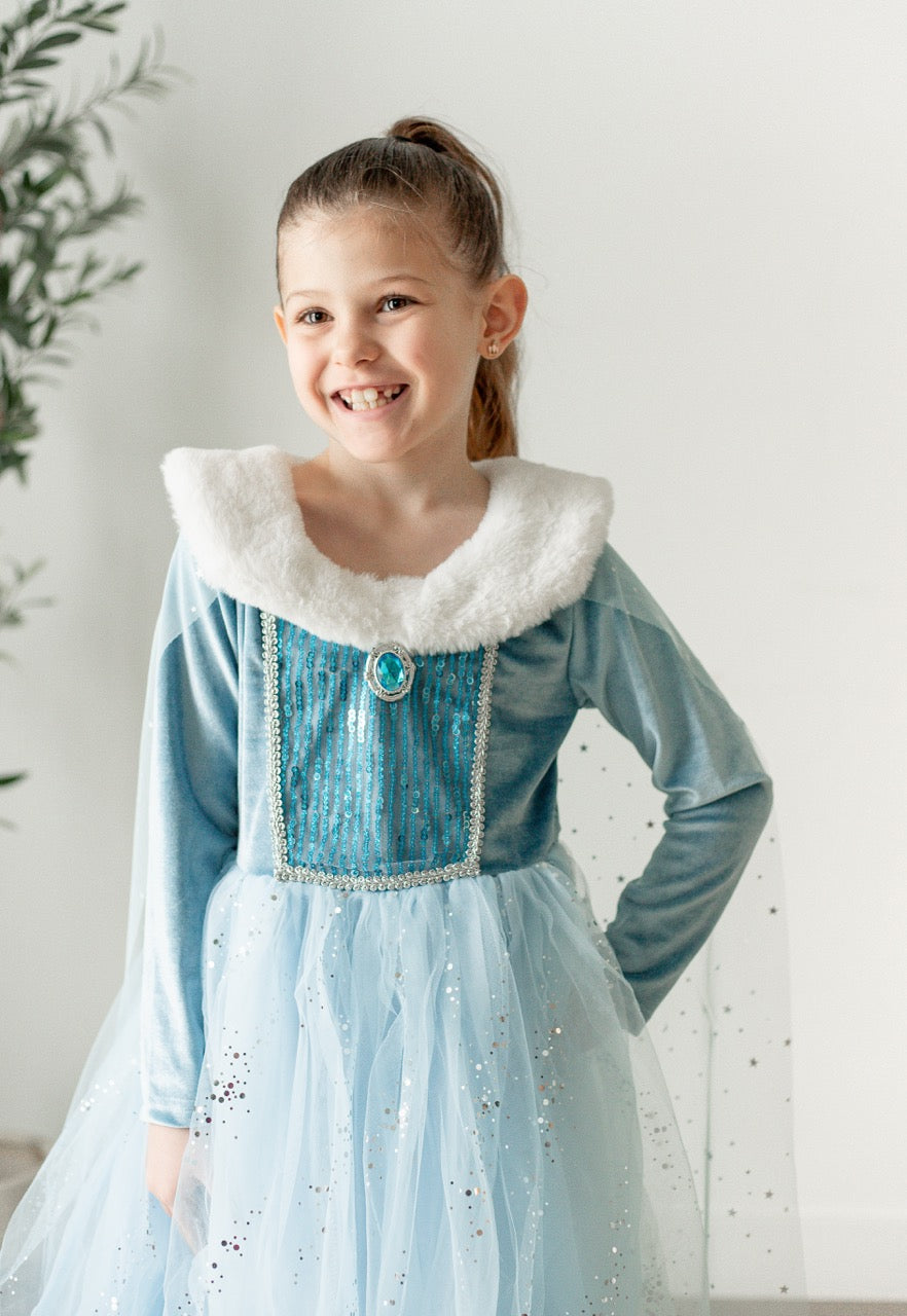 Icy Queen Princess Dress with Faux Fur Collar