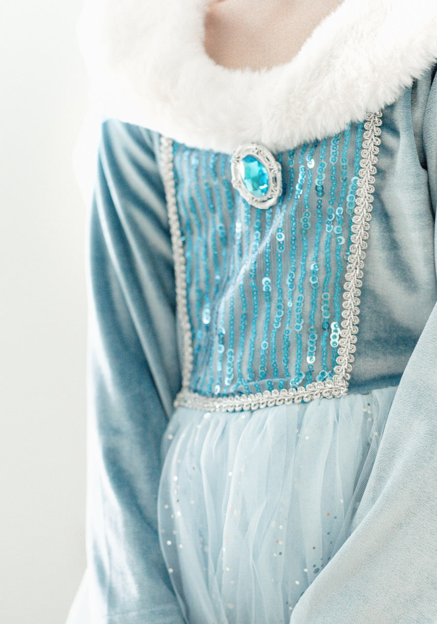Icy Queen Princess Dress with Faux Fur Collar