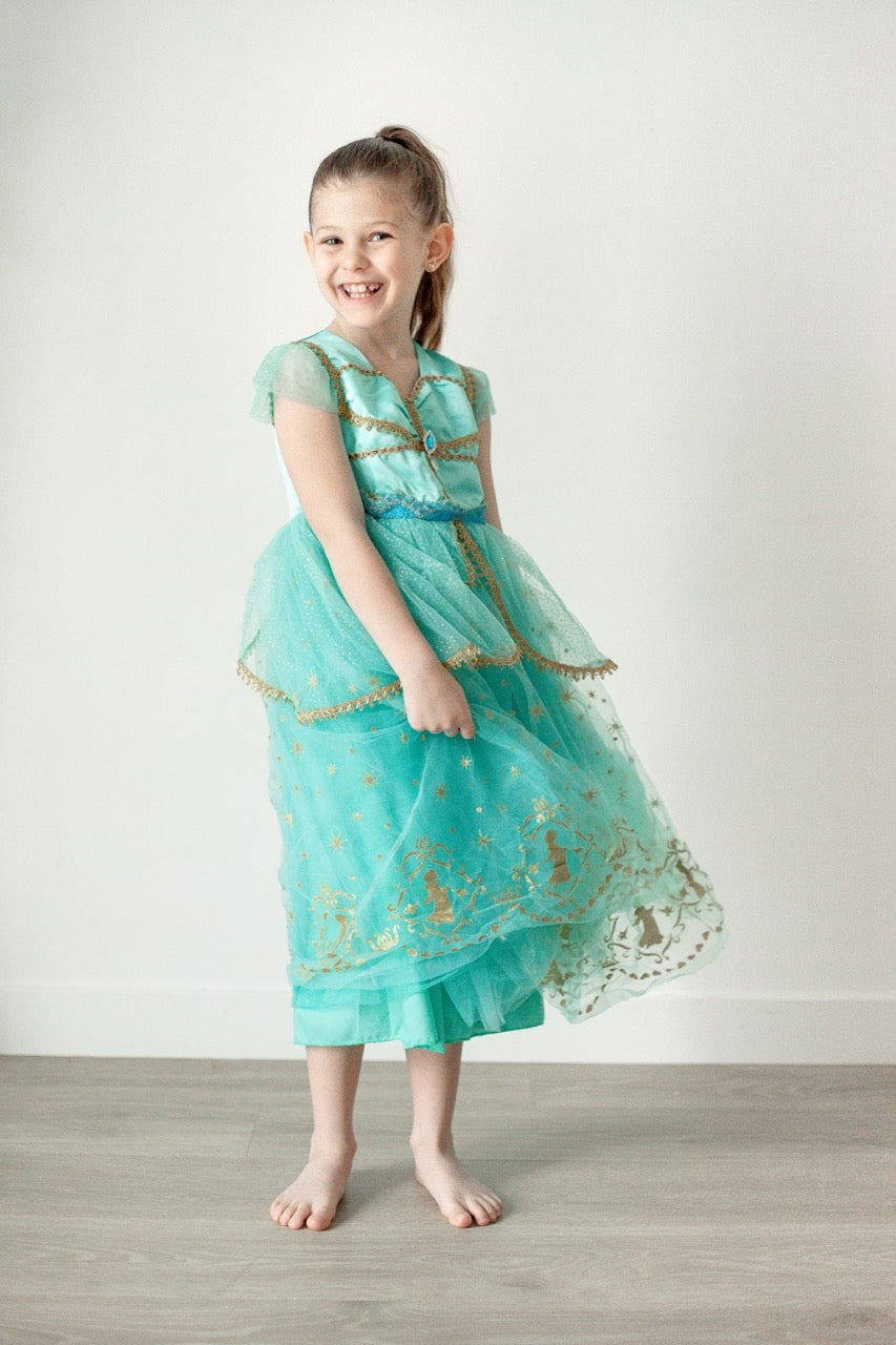 Royal Oasis Princess Dress – Teal & Gold Edition