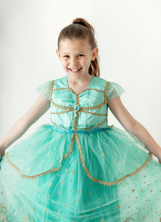 Royal Oasis Princess Dress – Teal & Gold Edition