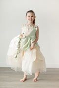 Royal Tiana-Inspired Princess Dress with Elegant Green Satin