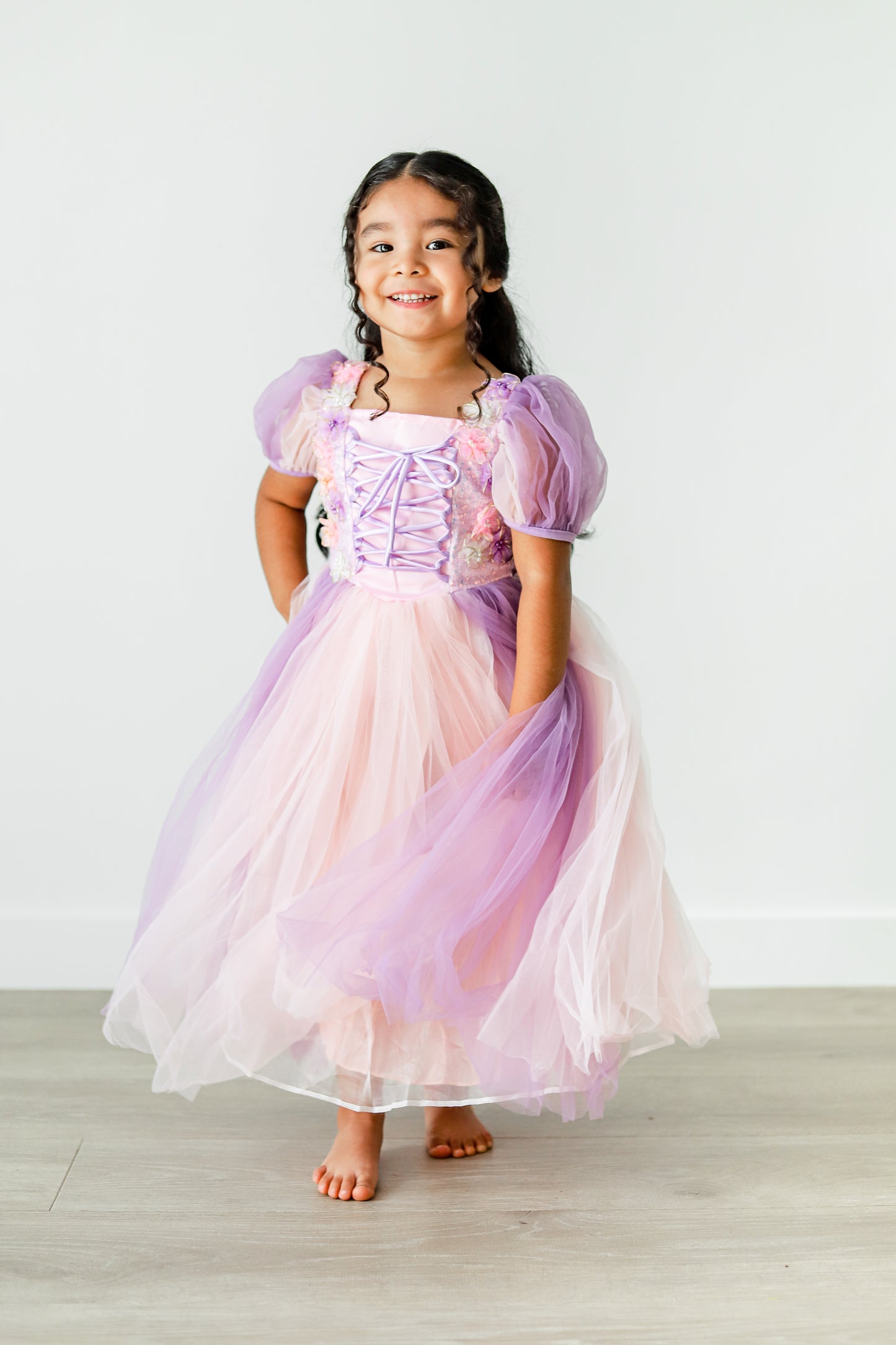 Beaded Flower Rapunzel Princess Dress - Lavender & Pink Edition