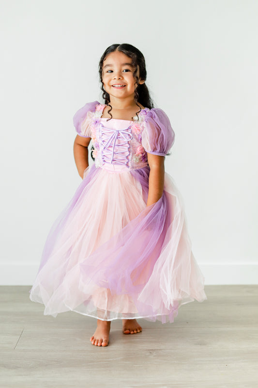 Rapunzel Princess Dress for Girls – Beaded Flower Edition
