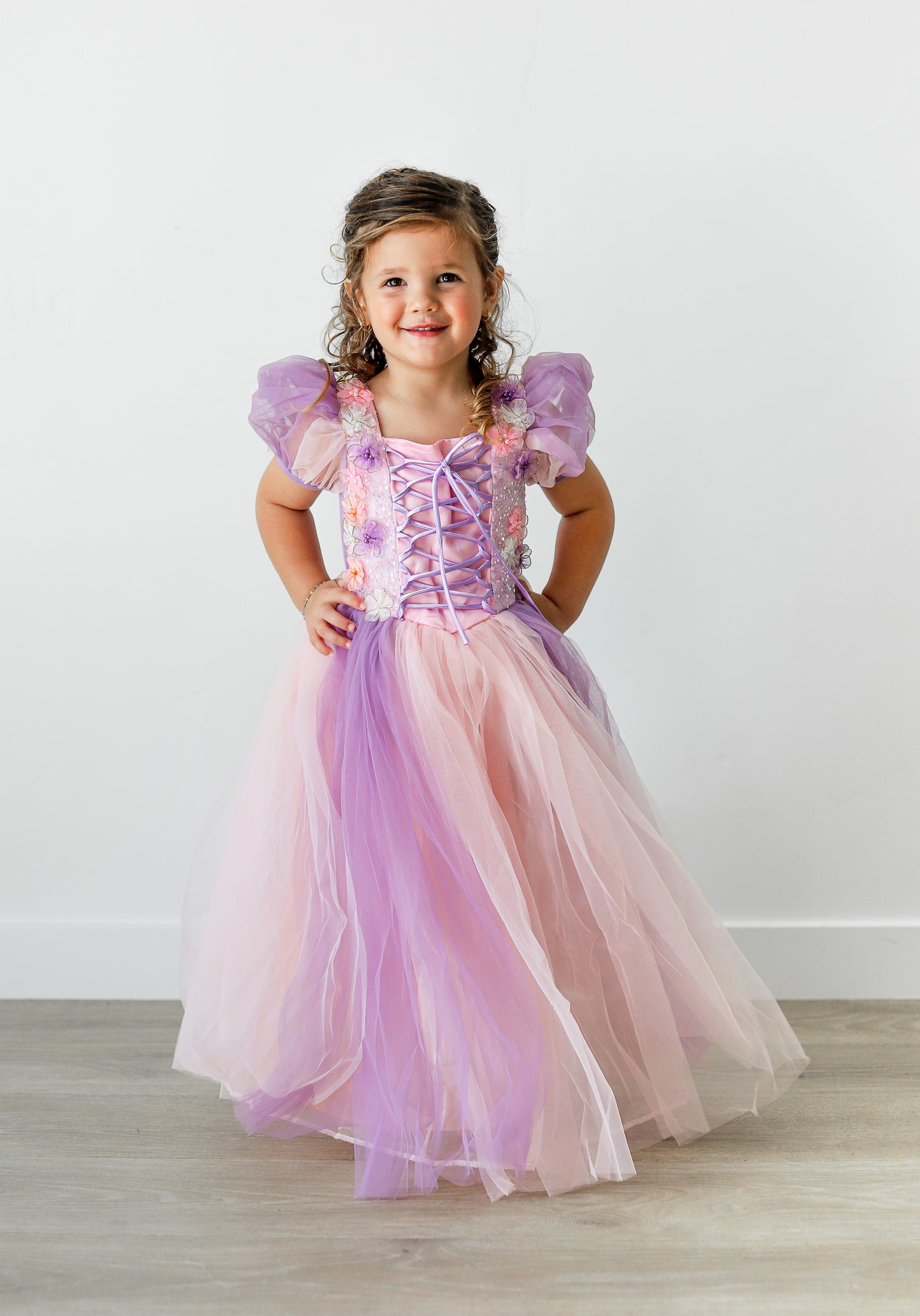 Beaded Flower Rapunzel Princess Dress - Lavender & Pink Edition