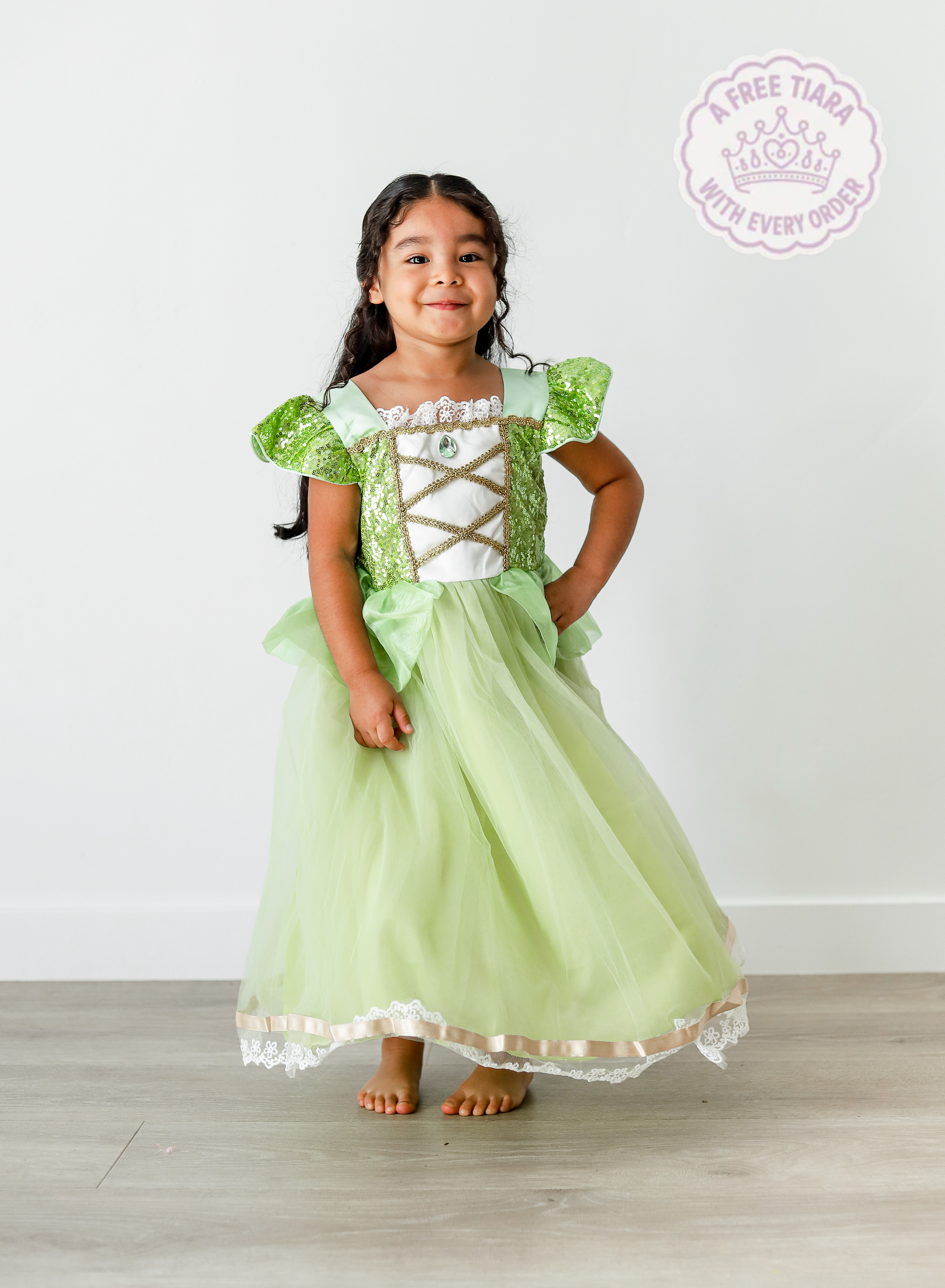 Tiana Princess Dress for Girls – Green Party Dress – Sparkle Kids Co