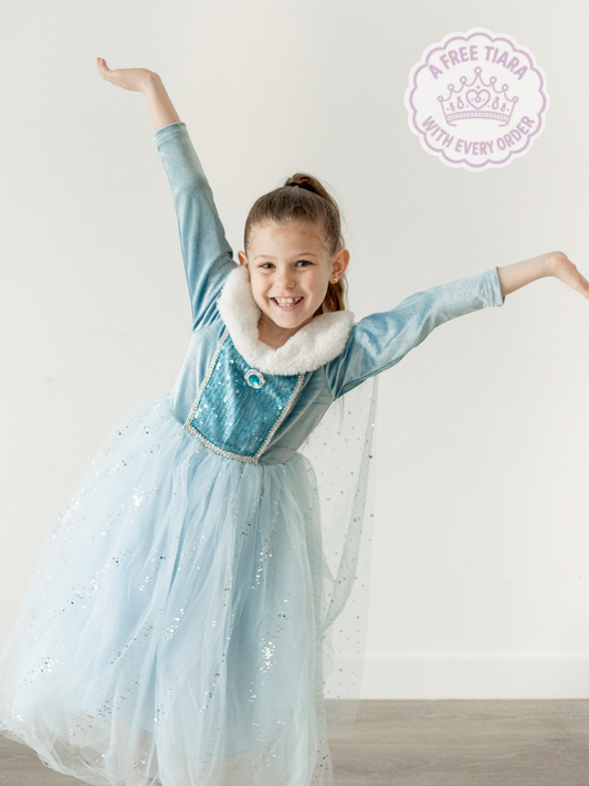 Icy Queen Princess Dress with Faux Fur Collar