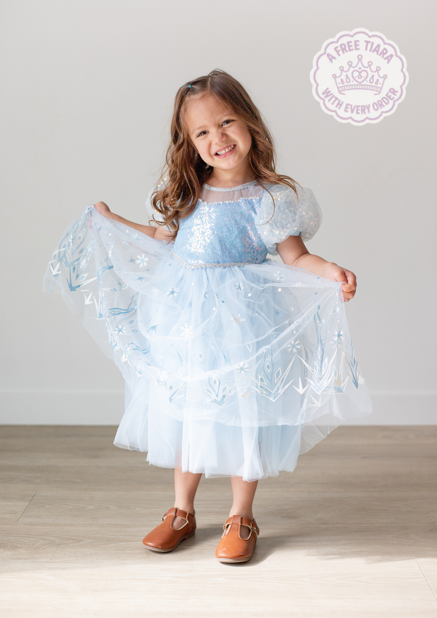 women's light blue winter princess dress with snowflakes Snow Princess Dress for Girls – Winter Wish Edition – Sparkle Kids Co