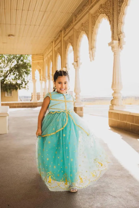 Royal Oasis Princess Dress – Teal & Gold Edition
